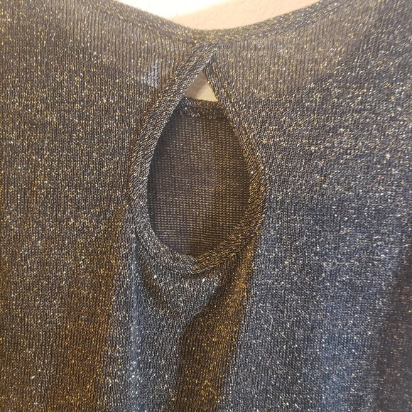 Kiki La Rue Metallic Gold Sparkle Black Top 2XL Keyhole Stretch Ruched Sleeve - Picture 2 of 9